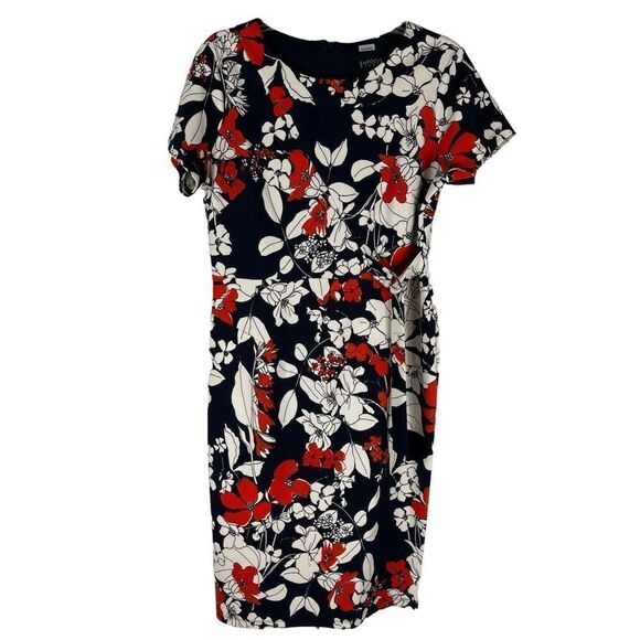 Enfocus Studio Dress Floral Navy Red White Women's 12 - Picture 1 of 13